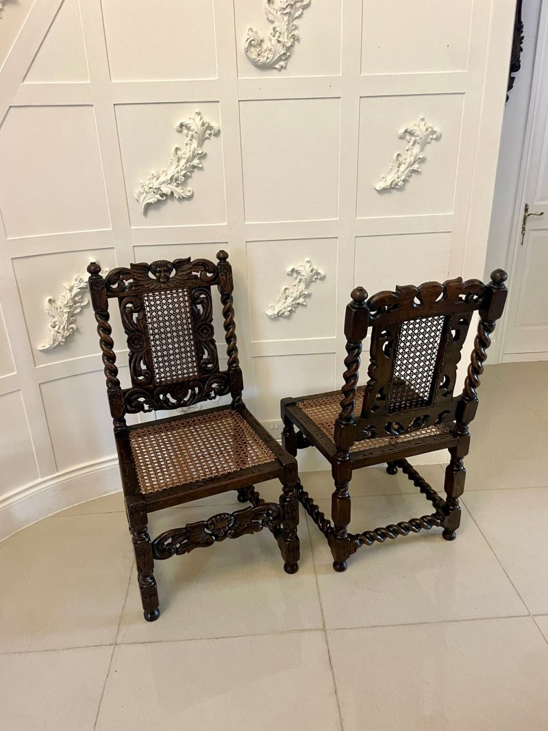 Set of Six Antique Victorian Quality Carved Oak Dining Chairs - Image 8